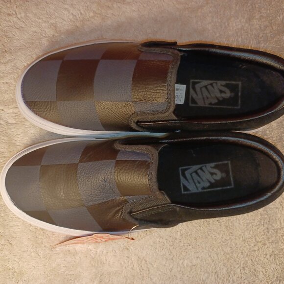 VANS Men's 4.5/Women's 6 Leather Slip On Black/Gray Checkerboard - Picture 9 of 12